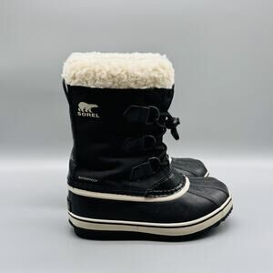 Sorel Boots Boys 1Y Black Faux Fur Yoot Pac Waterproof Snow Winter Carnival